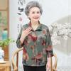 Verano para mujeres de mediana edad y ancianas 60-70 80 madre camisa de hilo Xiangyun solapa manga de siete puntos moda top de abuela