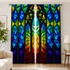 Cortinas digitales estampadas transfronterizas con patrones geométricos, hechas de tela pongee, para salas de estar, cortinas con acabado no opaco, en stock, venta al por mayor desde el fabricante