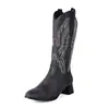 Botas Western Bordadas con Cuello en V 2026 Comercio Exterior Otoño Nuevo Estilo Europeo y Americano Punta Redonda Cremallera Lateral Tacón Grueso Tacón Alto Botas para Mujer