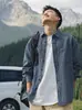 Estilo Boy de Ciudad Japonés Primavera y Otoño 2025 Camisa de Mezclilla Rayada Lavada de Manga Larga para Hombre Tendencia de Camisa Casual de Moda