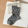 Meias com Borda Franzida para Mulheres, Meias de Cano Médio para Primavera e Outono, Estilo Fino, Estilo Doce Coreano Ins, Meias Largas Respiráveis de Malha com Bolinhas