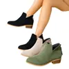 Botas femininas de salto grosso com zíper traseiro, moda atacado tamanho grande, botinhas femininas em estoque, sapatos femininos estilo europeu e americano