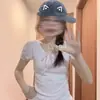Camiseta de Manga Corta con Cuello Cuadrado de Encaje y Lazo Estilo Coreano para Mujer, Top de Verano de Alta Gama con Mangas Abullonadas para un Look Adelgazante