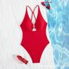 Nuevo Traje de Baño Europeo y Americano de una Pieza Rojo Traje de Baño de Comercio Exterior Espalda Descubierta con Tirantes Cruzados Sexy Adelgazante Todo en Uno Traje de Baño Transfronterizo