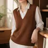 Reglas de Capas: 100% Lana de Oveja Estilo Old Money Sin Costuras Una Pieza Cuello en V Sin Mangas Chaleco de Punto Otoño H083109