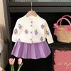Vestido de Outono e Inverno para Bebê Menina Conjunto de Suéter para Menina Roupas para Bebê de Um Ano Outono Novo Estilo de Moda