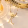[Aço Titânio] Elementos Geométricos Modernos Luxuosa Corrente de Clavícula Versátil para Banquete de Casamento Transfronteiriço para Mulheres, Celebridade da Internet Venda por Atacado