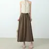 Saia de terno feminina de verão 2026 novo estilo, saia midi casual de cintura alta de perna larga com design de guarda-chuva em A com drapeado