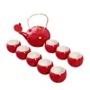 Set de Ceremonia de Té para Celebración de Boda, Suministros de Compromiso Estilo Chino, Bandeja Roja de Dote Nupcial, Tetera, Caja de Regalo para Juego de Té