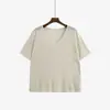 Top fino versátil de cuello en U para mujer talla grande, camisa de punto para mujer, estilo verano 2026, camiseta suelta de manga corta para mujer talla grande 23830