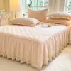 Faldón de cama acolchado de algodón puro Clase A, pieza única, estilo princesa 100% algodón, ocultando el dobladillo inferior, protector de colchón, cubierta de cama con borde, nuevo modelo 2024