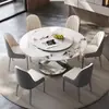 Juego de mesa y sillas de losa de roca para comedor, lujo ligero, moderno, minimalista, adecuado para apartamentos pequeños, diseño redondo, con placa de inducción integrada y bandeja giratoria