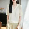 Camiseta Base de Punto de Seda de Hielo para Mujer, Nuevo Estilo Verano 2026, Cuello Pequeño Solapa, Estilo Coreano, Corte Ajustado, Ligeramente Transparente, Camiseta de Manga Corta Fina