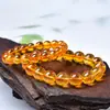 Pulsera de Cristal Amarillo al por Mayor para Mujer, Pulsera de Bolas Redondas de Cristal Super Siete Naranja, Pulsera de Cristal Amarillo Aze de Cristal Natural de Imitación