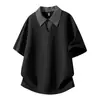 Camiseta Masculina ACU Patchwork Listrado Gola V Manga Curta Homem 2026 Verão Nova Respirável Tendência Solta Camisa Polo Masculina