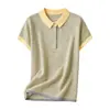 2026 Verão Coreano Retrô Listrado Gola Polo Tricô Manga Curta Feminino Solto Emagrecedor Toque Relaxado Top Camiseta