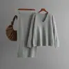 Traje de mujer 2024, nuevo otoño e invierno, cuello en V, manga larga, falda de punto suelta, estilo occidental de moda, conjunto de dos piezas para mujeres