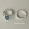 Anillo de Plata S925 con Textura Arrugada de Aguamarina para Mujer, Estilo Ins, Textura Suave, Sensación de Alta Gama, Anillo Abierto
