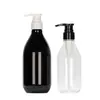 Frasco dispensador plástico PET marrom 300ml para cosméticos em estoque, frasco de shampoo e loção tipo pump de alta qualidade 500ml