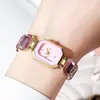 Transmisión en vivo de reloj pequeño de azúcar color gema grande esmeralda nicho alta gama lujo moda pulsera reloj mujer