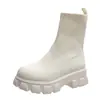 Comércio Transfronteiriço Botas Esportivas de Malha para Tornozelo Femininas 2025 Outono e Inverno Novo Estilo Botas Femininas Tamanho Grande Slip-On Sapatos Meia Atacado