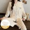 Comércio Exterior Atacado Pijama Feminino Primavera e Outono com Bojo Desenho de Bolinhas Nuvens Cartoon Algodão Manga Longa Conjunto para Casa