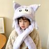 Gorro y bufanda de invierno para niños, de una pieza, con bonitos dibujos animados, esponjoso, a la moda para mujer, con orejas y cuello a juego.