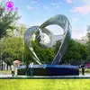 Escultura de Fuente de Agua Personalizada de Acero Inoxidable, Elemento Paisajístico de Estructura de Acero Ondulada, Adorno para Plaza Exterior Iluminado