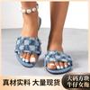 Chinelos Quadrados de Jeans Femininos Tamanho Grande Casuais e Modernos Novas Sandálias Casuais Usáveis de Material PU Artificial