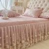 Saia de Cama Acolchoada de Veludo de Leite Quente Espessado Peça Única Colcha de Veludo Coral com Forro de Lã Conjunto de Três Peças Antiderrapante Estilo Princesa de Inverno