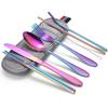 Set de Cubiertos Portátiles de Acero Inoxidable de Fábrica de 7 Piezas Producto Cuchillo, Tenedor, Cuchara, Palillos, Popote Almacenamiento Portátil para Exteriores