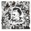 50 pegatinas de grafiti de película de terror en blanco y negro de Halloween, pegatinas impermeables decorativas personalizadas para equipaje de motocicleta
