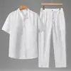 Camisa de Lino Lyocell para Hombre de Corte Holgado con Cuello Mao Traje Casual de Moda