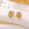 Pendientes de botón Yilu de Plata de Ley S925 Chapados en Oro con Citrino, Diseño Simple Geométrico en Forma de Huevo, Elegantes, Lujo Ligero, Pendientes de Moda para el Trabajo