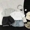 Camiseta Básica de Color Sólido para Bebé de Manga Corta Verano Puños en las Mangas con Bordado de Oso Top Holgado Básico de Media Manga
