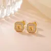 Yi Lu Yin Pendientes de Plata de Ley S925 Chapados en Oro Cristal Amarillo Cuadrado Pequeño Simple Azúcar Temperamento Versátil Commute Ornamentos de Oreja de Plata Facetados