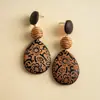 Pendientes de Corazón de Madera Color Café Transfronterizos Europeos y Americanos, Pendientes Estilo Retro Maillard, Pendientes de Diseño de Nicho para Mujer