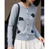 Nuevo cárdigan de punto fino de lana para Otoño/Invierno 2026 para mujer, cuello redondo, manga larga, jacquard de gato, corte holgado, top versátil