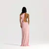 Design elegante e sofisticado de decote em V profundo, gola halter, acinturado, vestido longo, estilo socialite europeu e americano, vestido sexy costas nuas