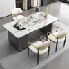 Conjunto Moderno Minimalista de Mesa de Chá e Cadeiras de Ardósia, Mesa de Chá Pequena de Luxo Leve para Varanda e Escritório, Mesa de Chá de Pedra com Chaleira Integrada