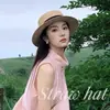 Sombrero de Paja Vintage de Estilo Old Money con Copa Plana para Mujer, Sombrero de Sol de Playa de Verano, Fedora de Paja con Protección Solar