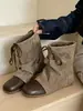 Versão em pele de ovelha~Botas curtas estilo cowboy western com cadarço, bico quadrado vintage, que aumentam a altura, para mulheres, novas botas Martin versáteis 2026