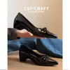 Sapatos Mocassins Retrô Estilo Francês com Bico Fino e Salto Escondido, Laço de Couro Envernizado, Sapato Baixo para o Dia a Dia para Mulheres, Slip-On Modelo Novo com Aparência Elegante