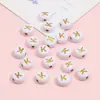 Cuentas de Acrílico 4*7mm Fondo Blanco Inglés Letra Dorada Letra Única Cuentas Planas DIY Accesorios para Joyería de Educación Temprana para Niños