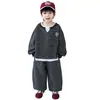 Conjunto de Roupas de Outono para Meninos 2026 Novo Estilo Legal Estilo de Rua Bebê Primavera e Outono Moletom Listrado Falso Duas Peças Solto Roupa Esportiva