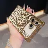 Funda para Teléfono Magnética 6D Transparente con Borde Recto Estampado de Leopardo Electrochapada Adecuada para Apple 17Promax Gradiente Iphone16 Anticaída
