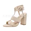 Nuevos zapatos de tacón alto para mujer Juyuan estilo europeo y americano, en stock, punta redonda, moda, comercio exterior, talla grande, con borlas, sandalias de mujer con hebilla