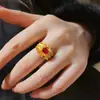 Livro do Chapéu Vermelho Explosivo Vintage Rubi Renda Anel Novo Estilo Chinês Estilo Nacional Strass Aberto Ajustável Exquisito Anel