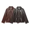 Comércio Exterior Transfronteiriço Primavera Nova Roupa Feminina: Jaqueta de Couro Cor Sólida Manga Longa Gola Lapela Couro Sintético Cintura Elástica Ajustável