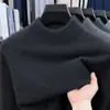 100% lana pura, cuello semi-alto, suéter de lana grueso para hombre, nueva colección otoño/invierno 2026, suéter de punto casual y cálido